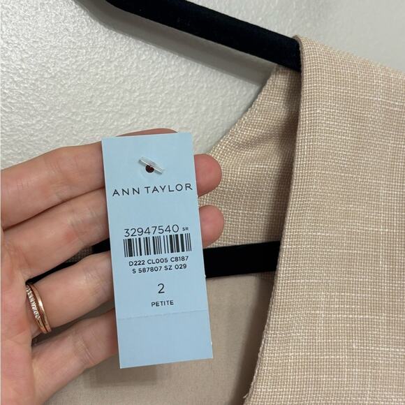 NWT Ann Taylor Linen Blend Square Neck Faux Wrap Sheath Dress - Size 2 Petite - Picture 6 of 8